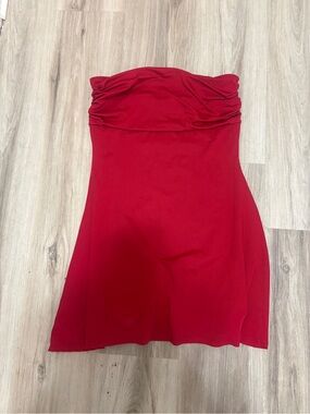 Demetria red strapless dress